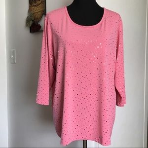 SUSAN GRAVER LIQUID KNIT PEACH MELON 3/4 SLV TUNIC